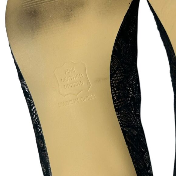 Fine Leather Rose Petals Black Lace Heels Size 12 Narrow Black Silver Patterned - Picture 12 of 13